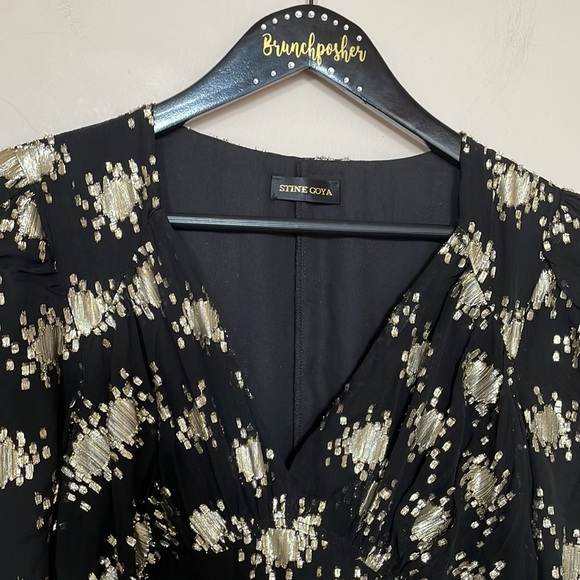 Stine Goya Black Gold Metallic William 602 Lurex Dots Silk Chiffon Midi Dress - Picture 8 of 11